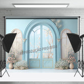 Lofaris Light Blue Arch Door Floral Portrait Studio Backdrop